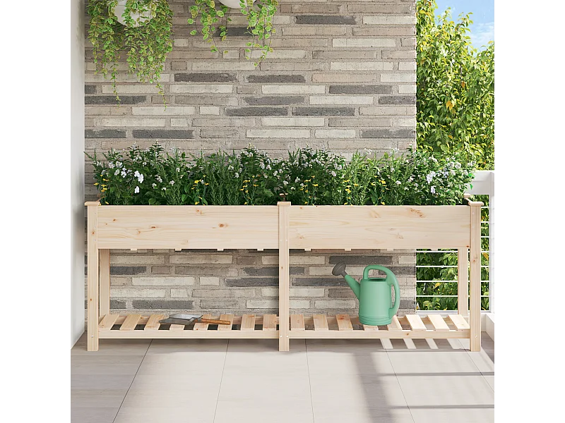 Fioriera con ripiano 203x53x76 cm in legno massello di abete