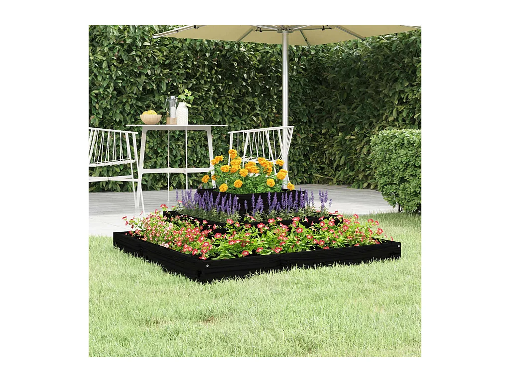 Schwarzer Pflanzkübel 80x80x27 cm Massivholz Kiefer