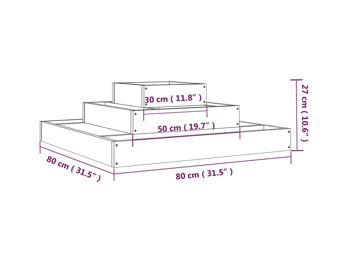 Schwarzer Pflanzkübel 80x80x27 cm Massivholz Kiefer