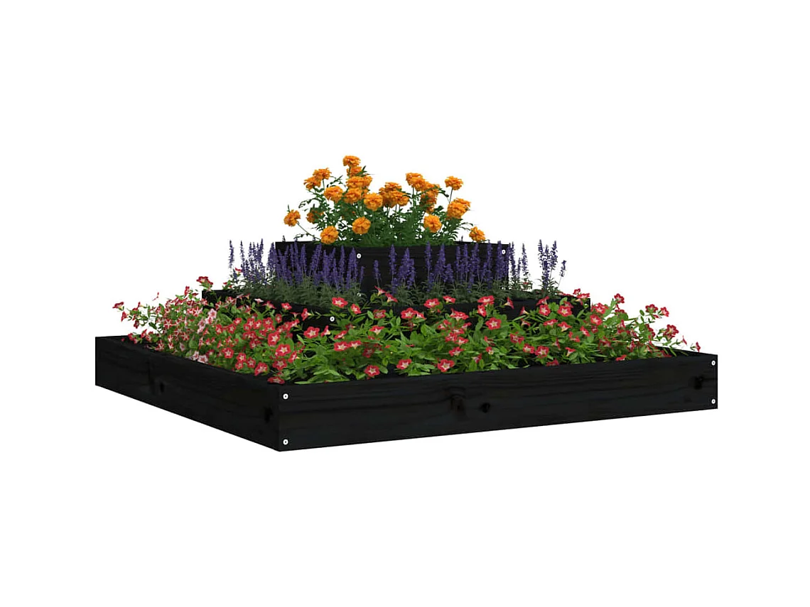 Jardinière Noir 80x80x27 cm Bois massif de pin