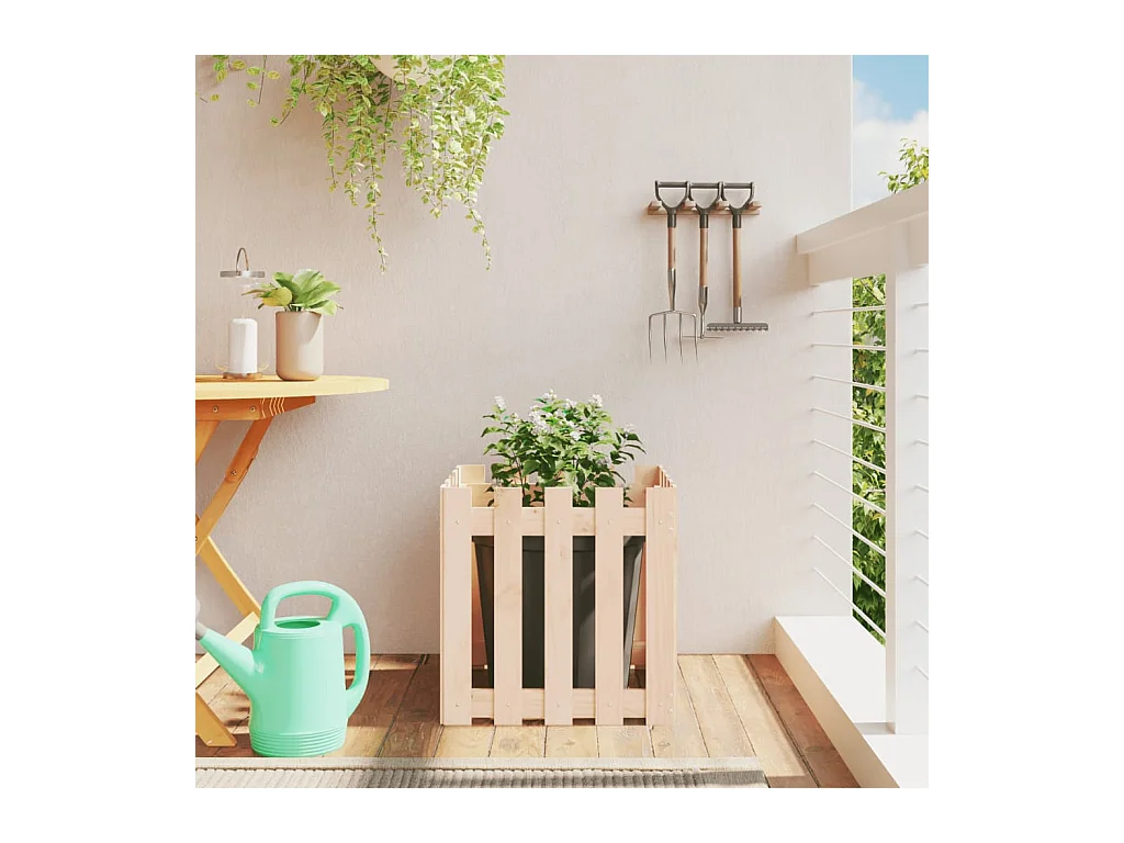 Jardinière avec design de clôture 50x50x50 cm pin massif