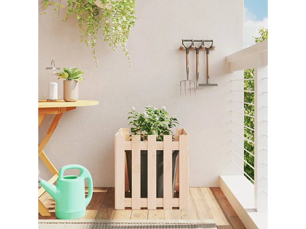Jardinière avec design de clôture 50x50x50 cm pin massif