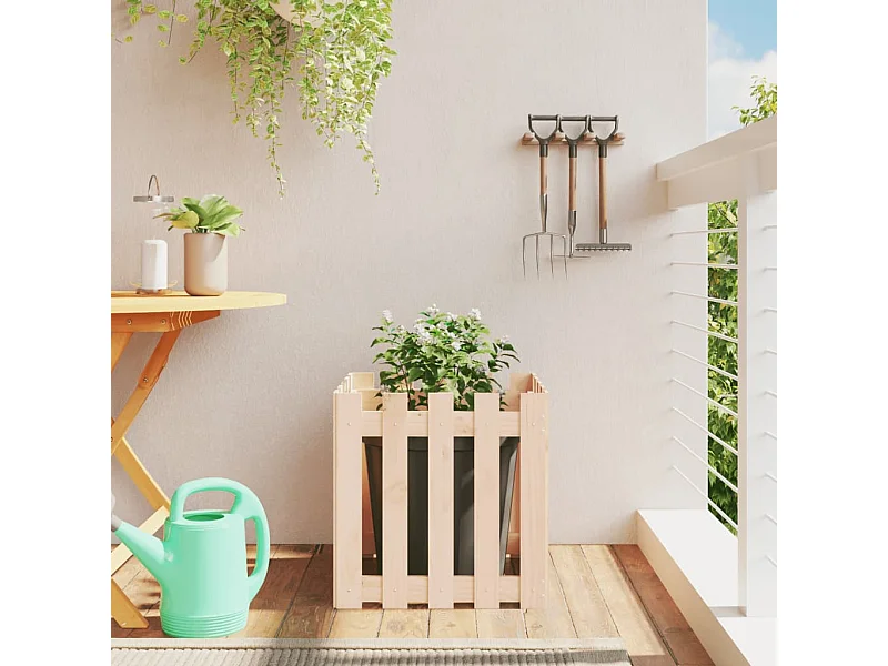 Jardinière avec design de clôture 50x50x50 cm pin massif