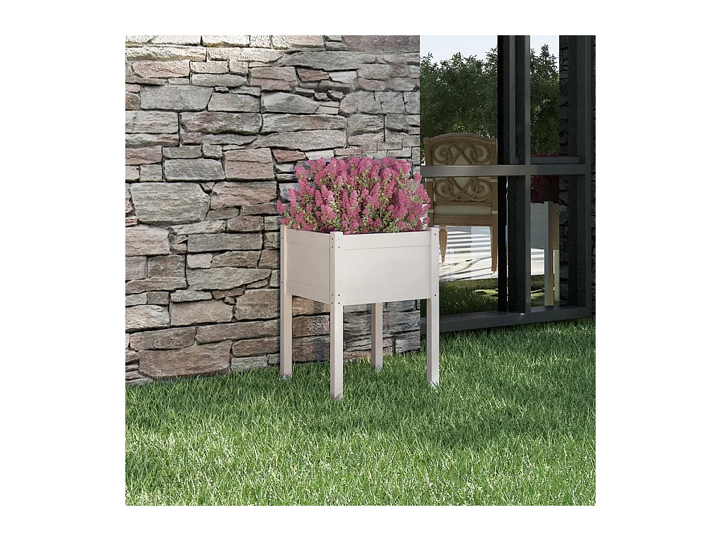 Witte plantenbak 50x50x70 cm massief grenenhout