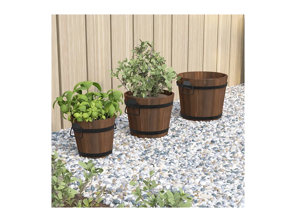 3-delige plantenbakset van massief dennenhout