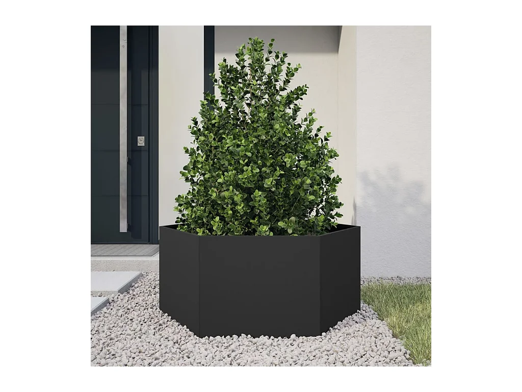 Schwarzer sechseckiger Blumentopf 104x90x45 cm Stahl