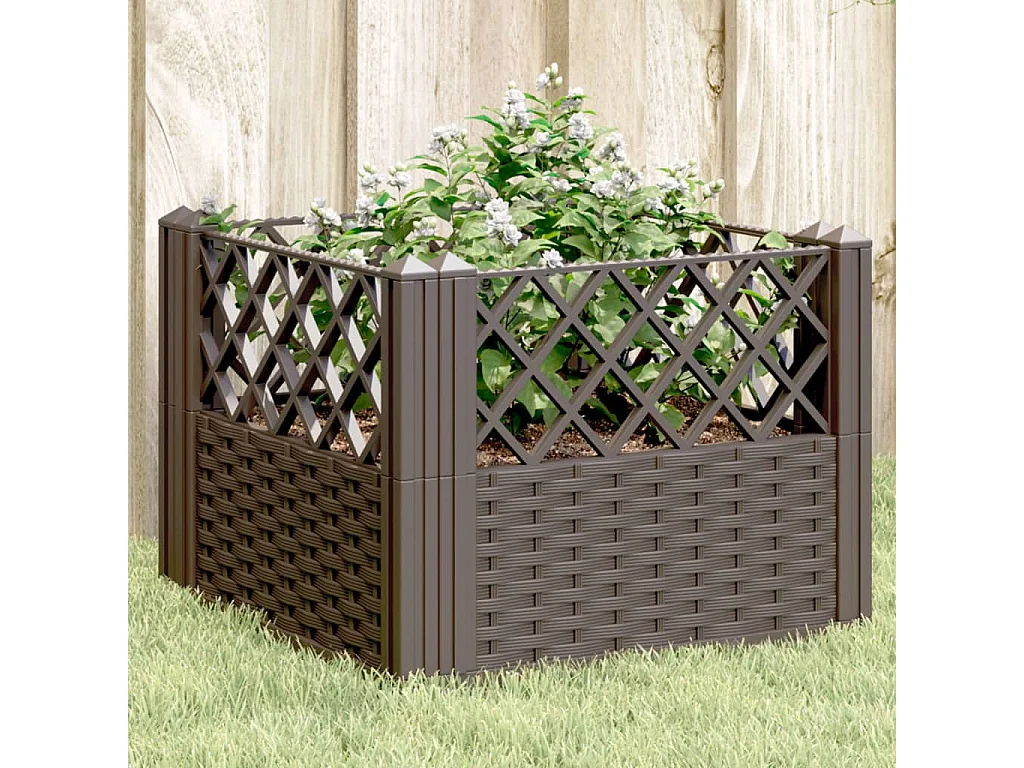 Jardinière avec piquets marron 43,5x43,5x43,5 cm PP