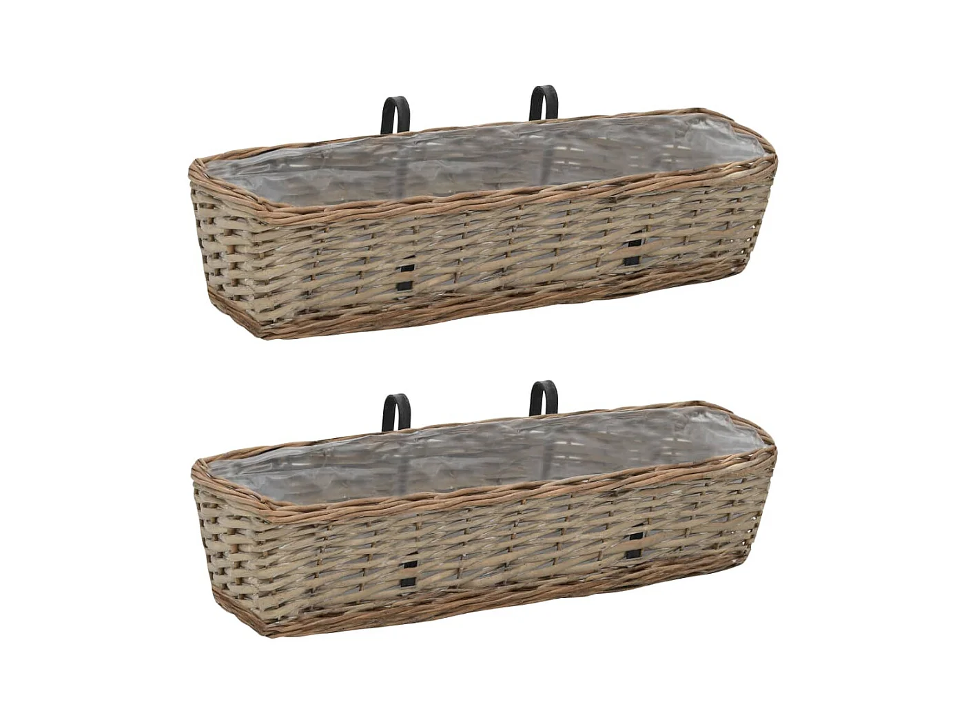 Jardinière de balcon 2 pcs Osier avec doublure en PE 60 cm