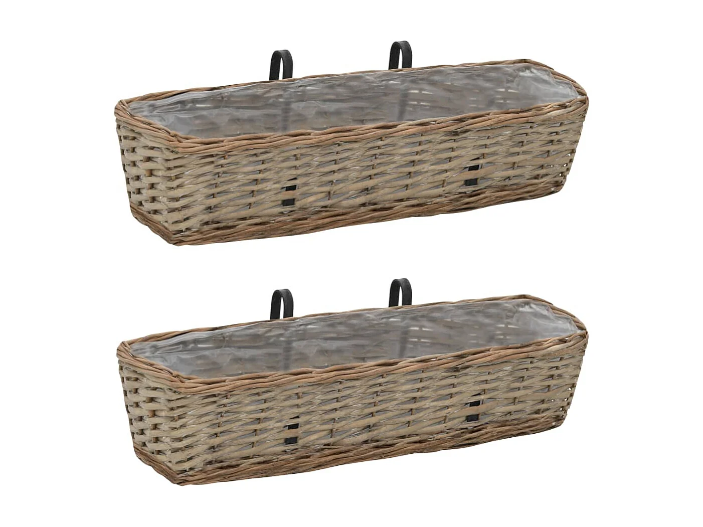 Jardinière de balcon 2 pcs Osier avec doublure en PE 60 cm