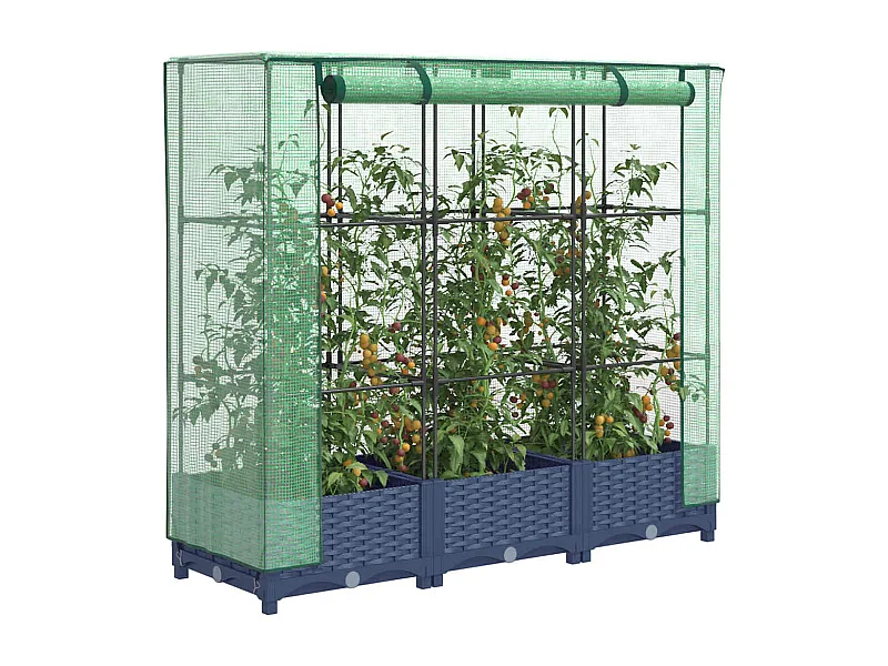 Jardinière surélevée avec housse aspect rotin 120x40x123 cm