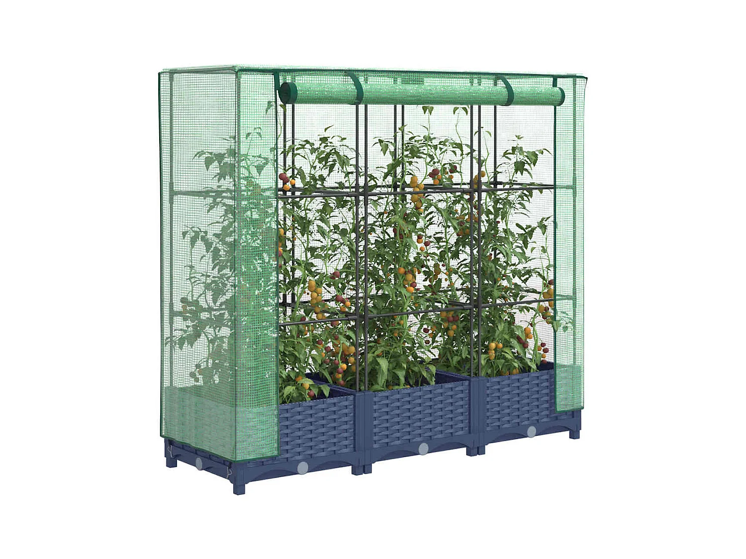 Jardinera elevada con cubierta efecto ratán 120x40x123 cm