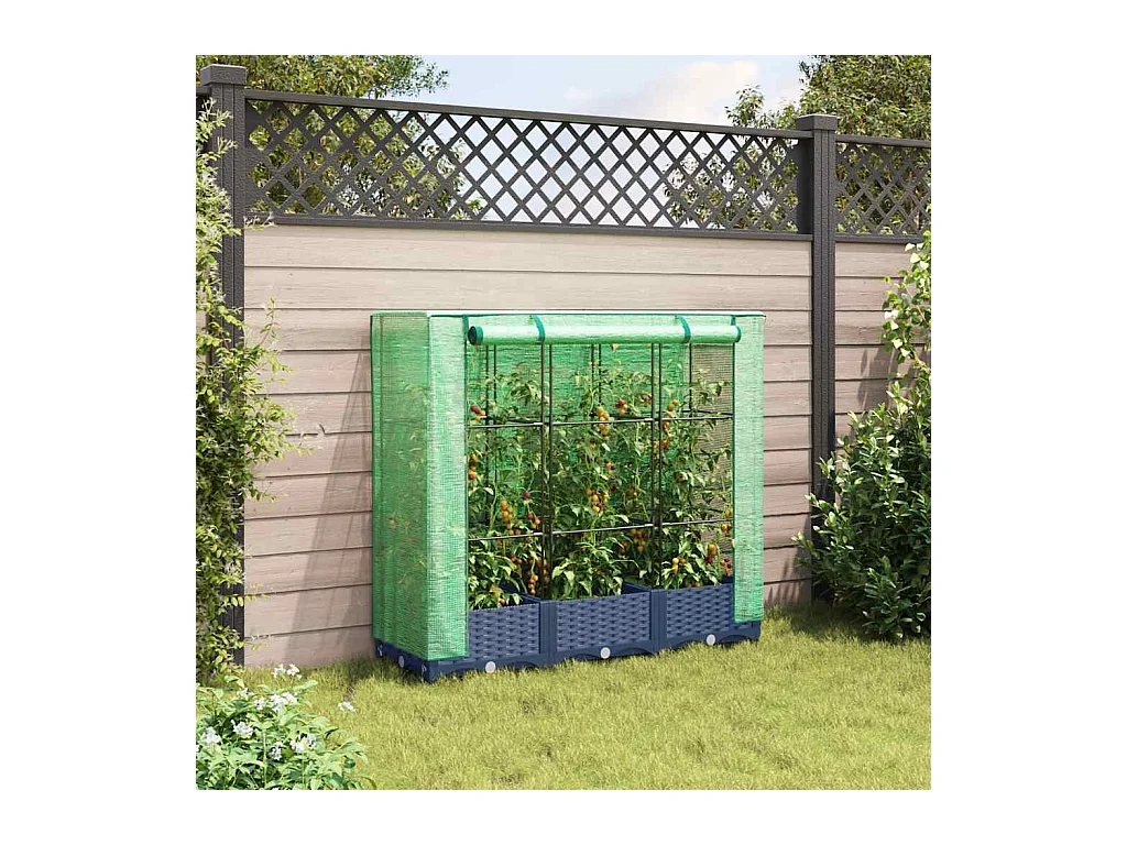 Jardinera elevada con cubierta efecto ratán 120x40x123 cm