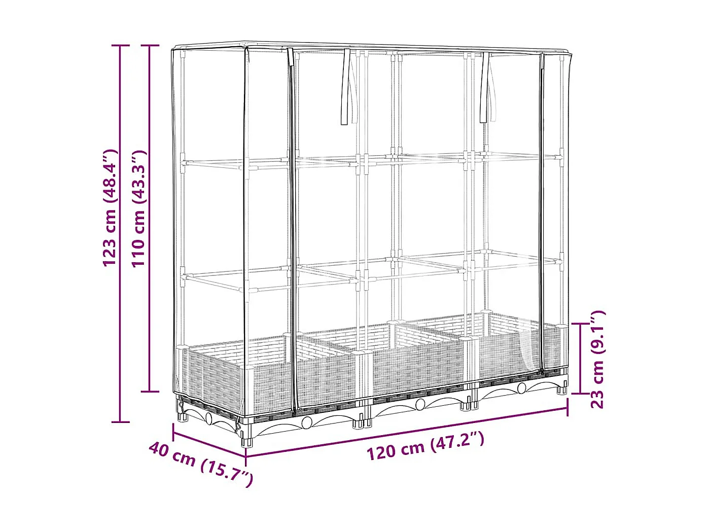 Jardinera elevada con cubierta efecto ratán 120x40x123 cm