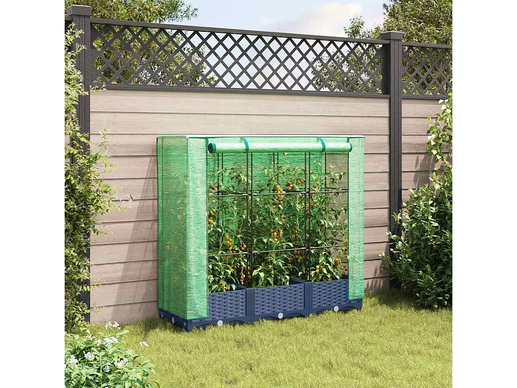 Jardinière surélevée avec housse aspect rotin 120x40x123 cm