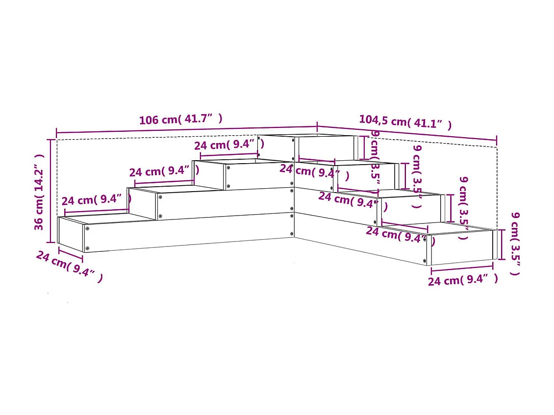 Jardinière 4 niveaux 106x104,5x36 cm bois de douglas massif