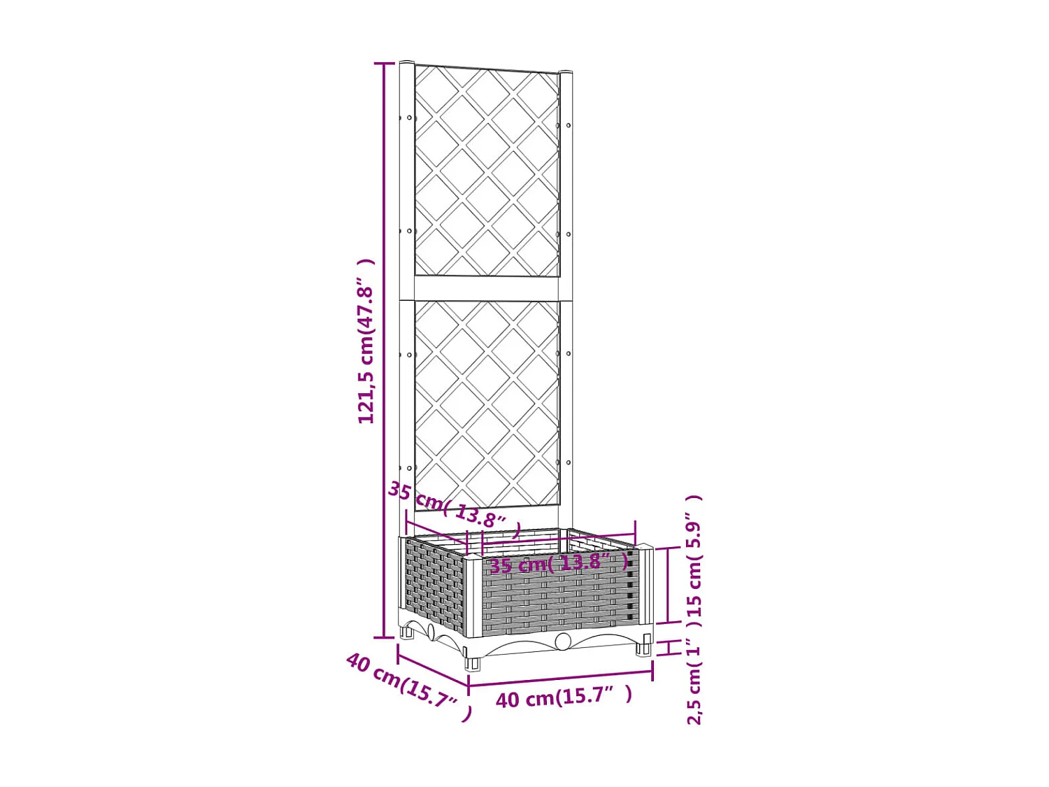 Plantenbak met trellis Wit 40x40x121,5 cm PP
