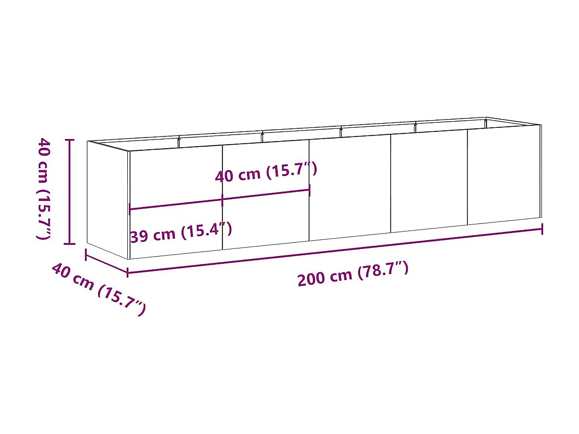 Jardinière blanc 200x40x40 cm acier laminé à froid
