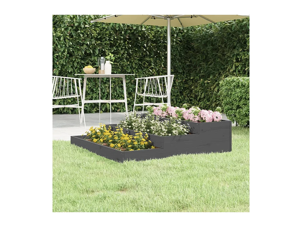 Grijze plantenbak 107x107x27 cm massief grenenhout
