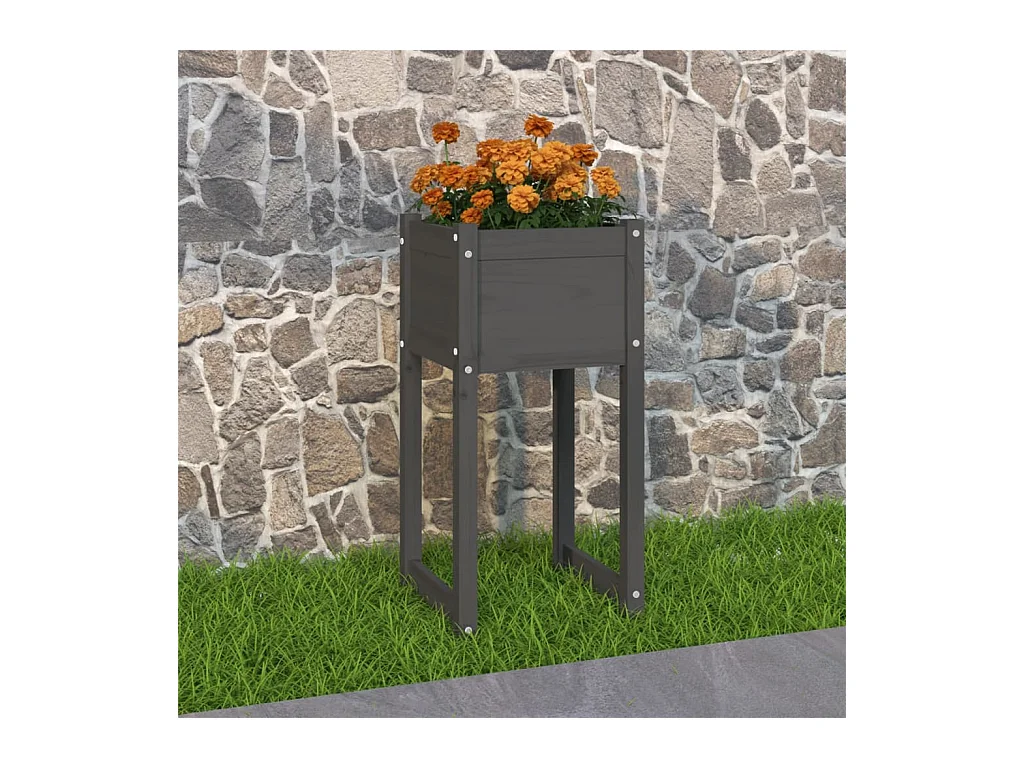 Jardinière Gris 40x40x81 cm Bois massif de pin