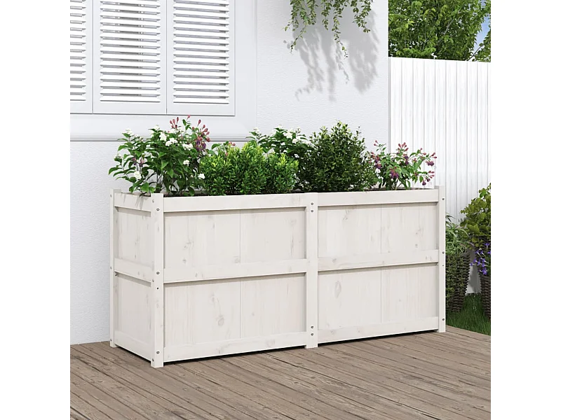 Witte plantenbak 150x50x70 cm massief grenenhout