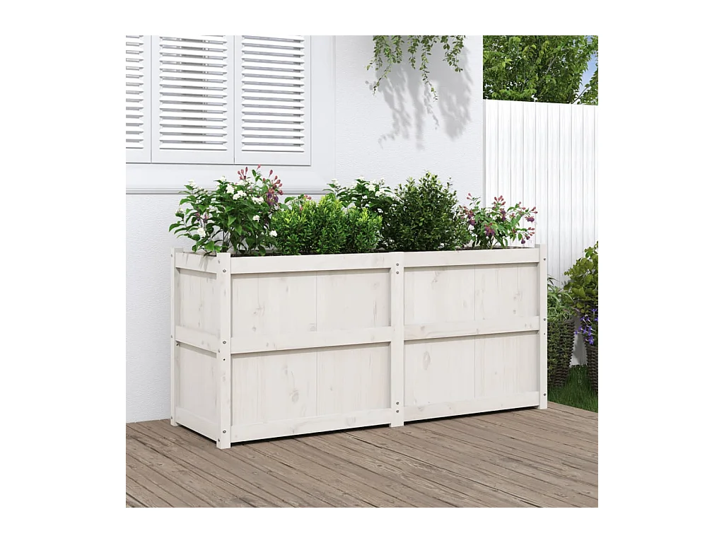 Witte plantenbak 150x50x70 cm massief grenenhout