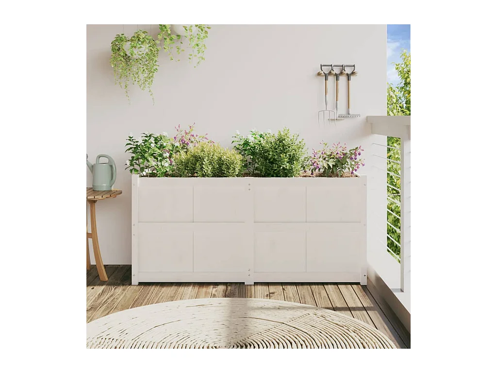 Witte plantenbak 150x50x70 cm massief grenenhout