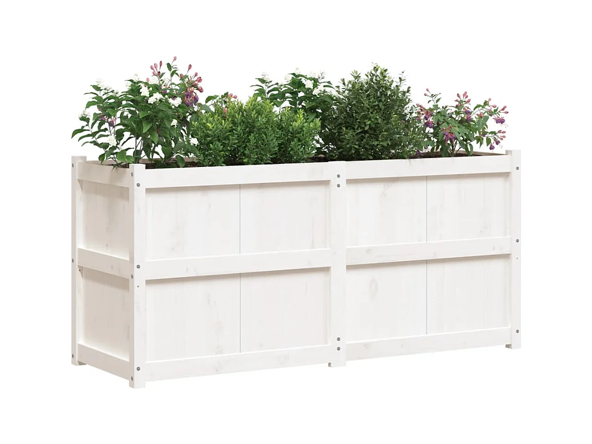 Witte plantenbak 150x50x70 cm massief grenenhout