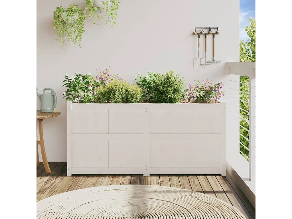 Jardinière blanc 150x50x70 cm bois de pin massif