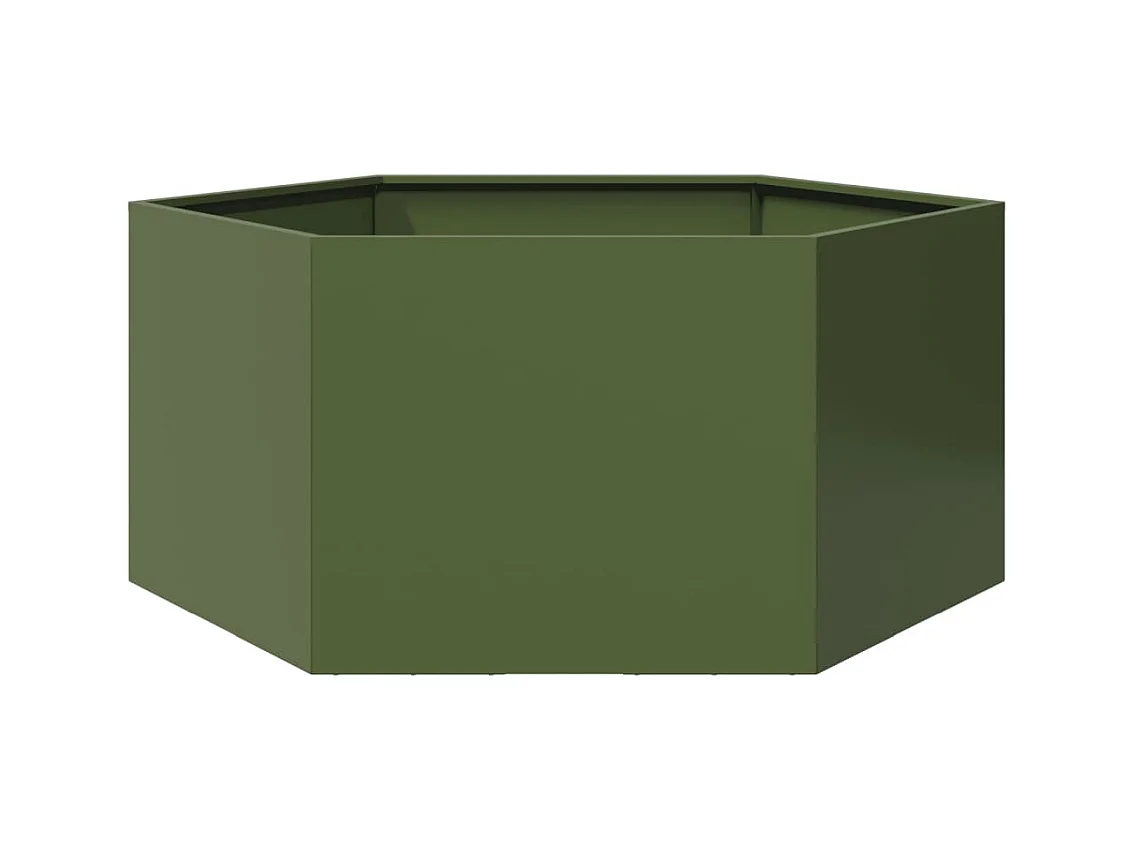 Olijfgroene zeshoekige plantenbak 104x90x45 cm staal