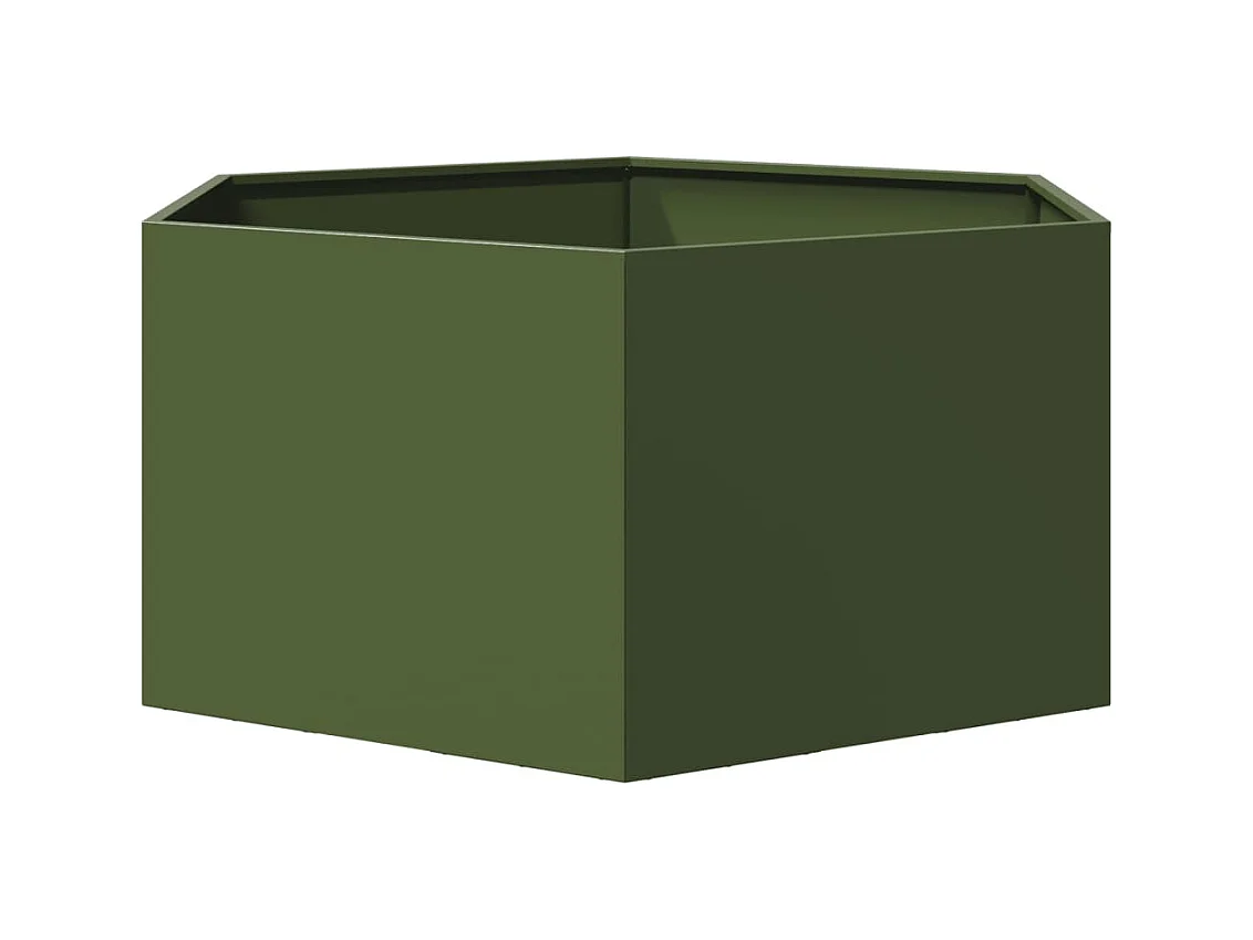 Olijfgroene zeshoekige plantenbak 104x90x45 cm staal