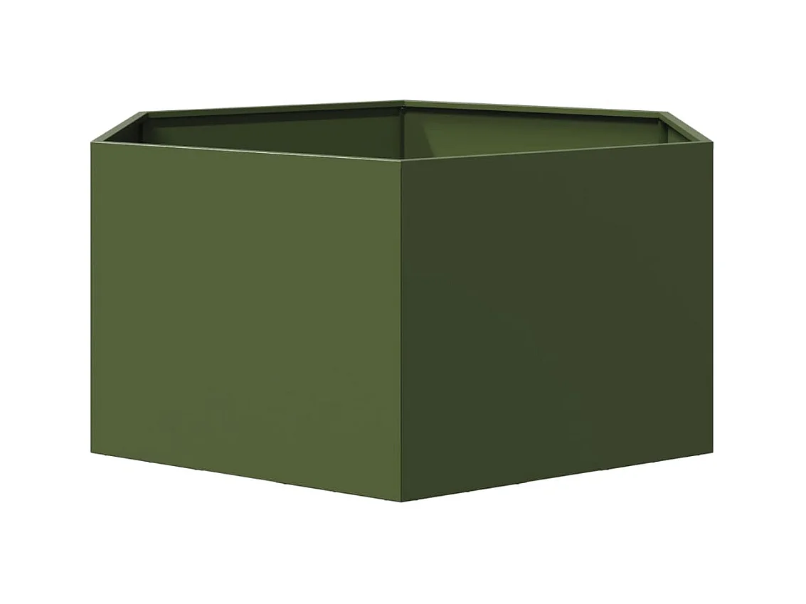 Olijfgroene zeshoekige plantenbak 104x90x45 cm staal