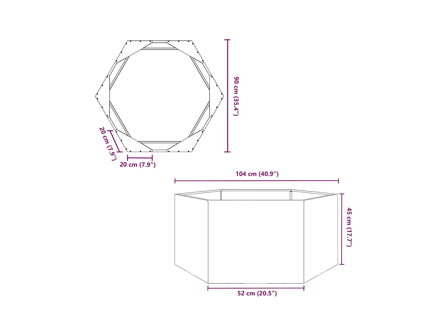 Olijfgroene zeshoekige plantenbak 104x90x45 cm staal