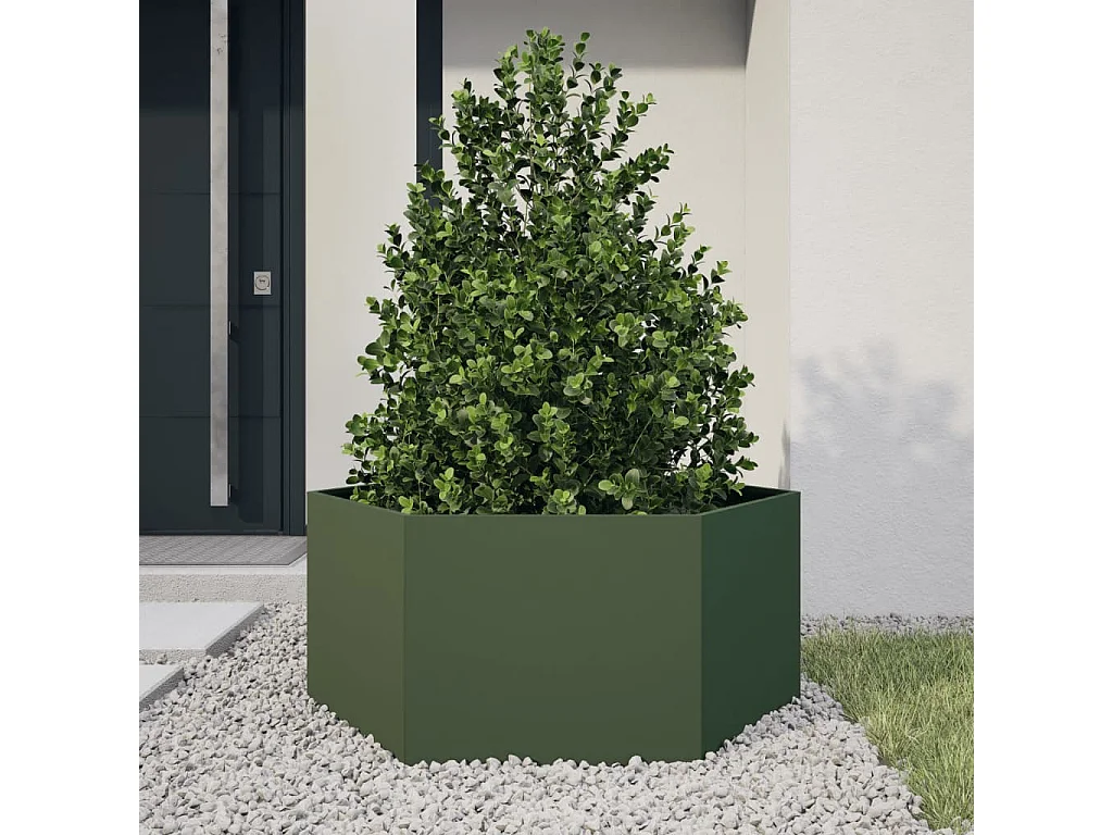 Fioriera esagonale verde oliva 104x90x45 cm in acciaio