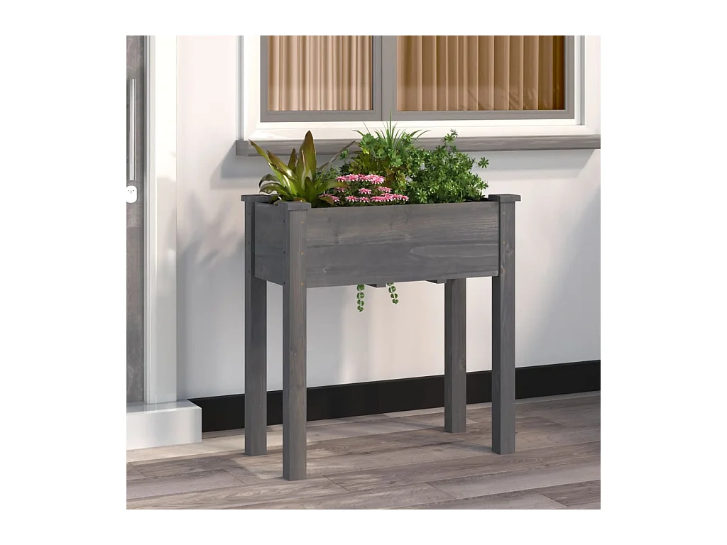 Jardinière avec doublure gris 71x37x76 cm bois massif de sapin