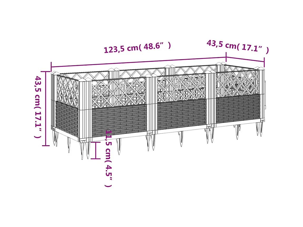 Bloembak met palen lichtgrijs 123,5x43,5x43,5 cm PP