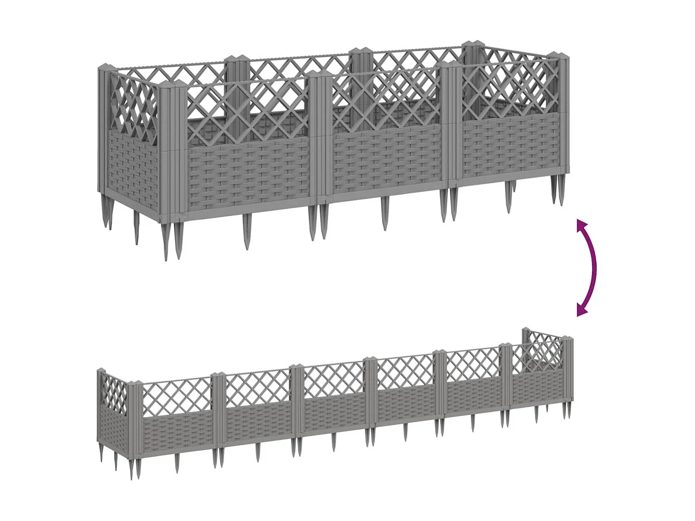 Jardinière avec piquets gris clair 123,5x43,5x43,5 cm PP