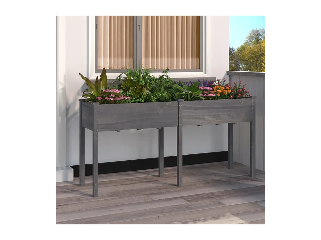 Jardinière avec doublure gris 161x45x76 cm bois massif de sapin