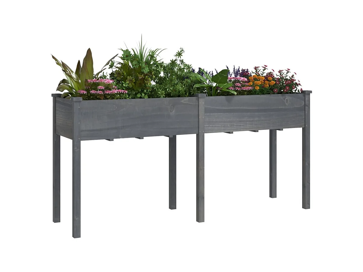 Jardinière avec doublure gris 161x45x76 cm bois massif de sapin
