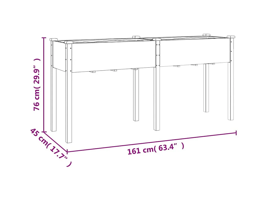 Jardinière avec doublure gris 161x45x76 cm bois massif de sapin