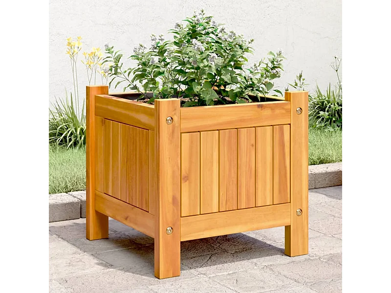 Jardinière avec doublure 31x31x30 cm bois massif d'acacia