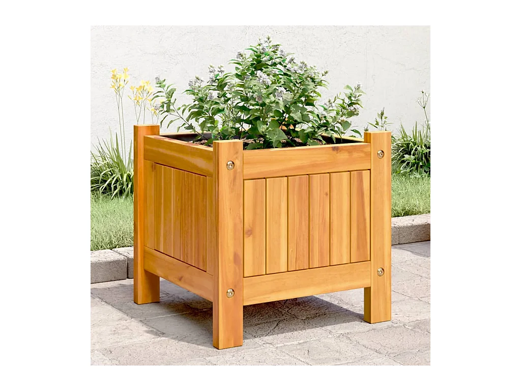 Jardinière avec doublure 31x31x30 cm bois massif d'acacia