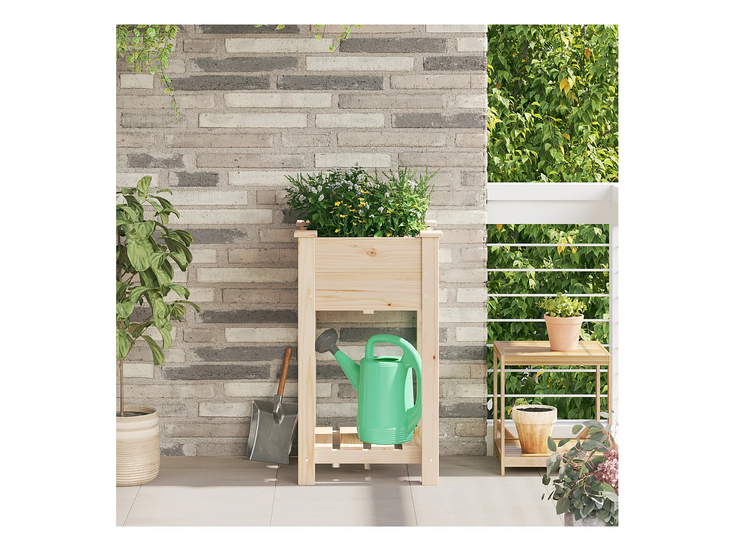 Jardinière avec étagère 45x45x76 cm en bois massif de sapin