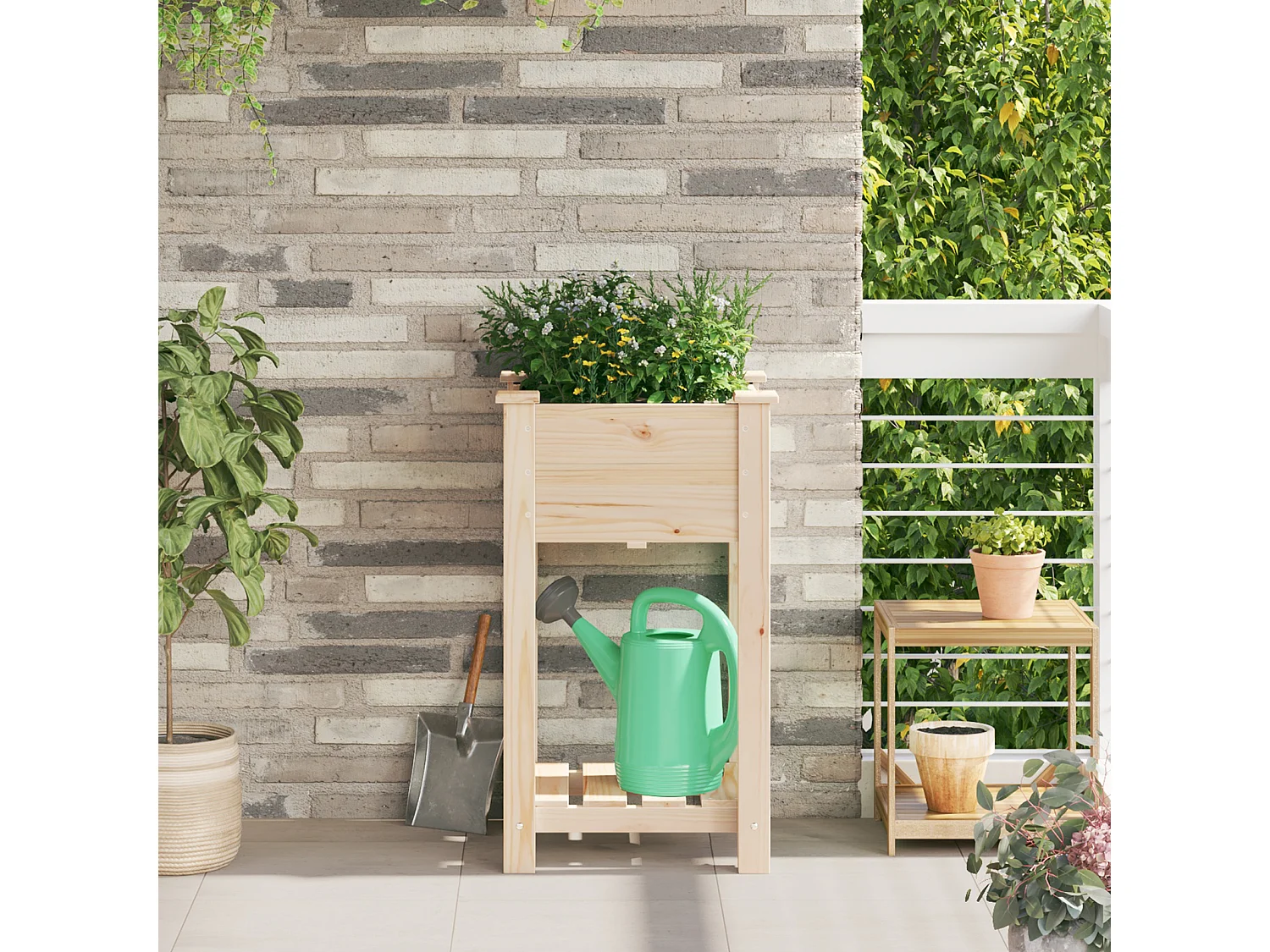 Jardinière avec étagère 45x45x76 cm en bois massif de sapin