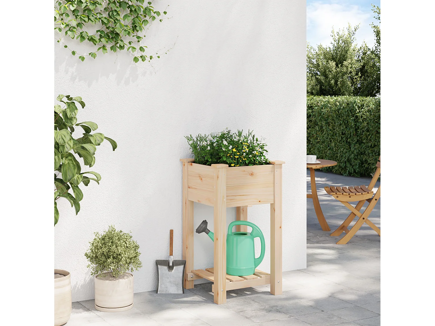 Jardinière avec étagère 45x45x76 cm en bois massif de sapin