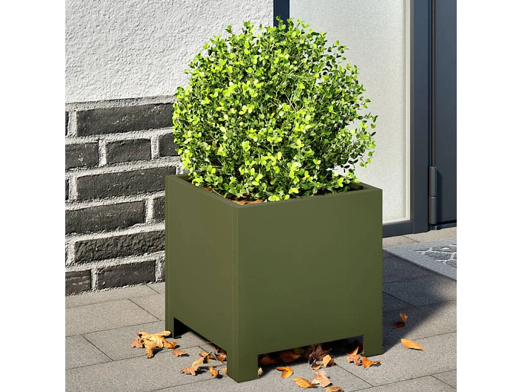 Fioriere 2 pz verde oliva 30x30x30 cm acciaio
