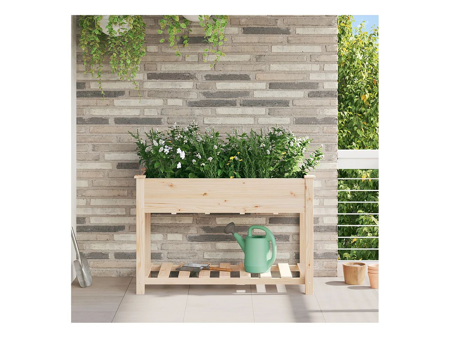 Jardinière avec étagère 115x59x76 cm en bois massif de sapin