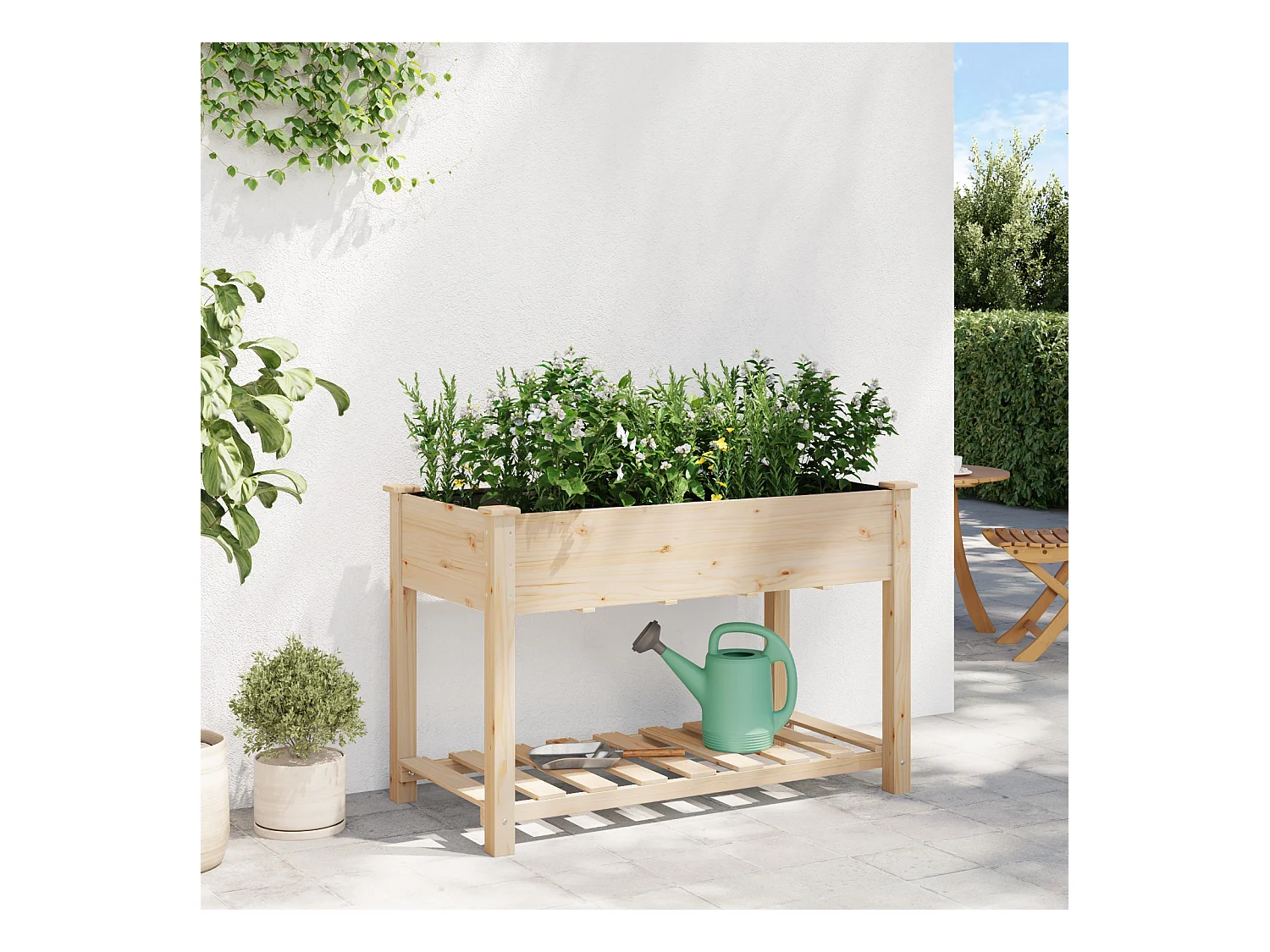 Jardinière avec étagère 115x59x76 cm en bois massif de sapin