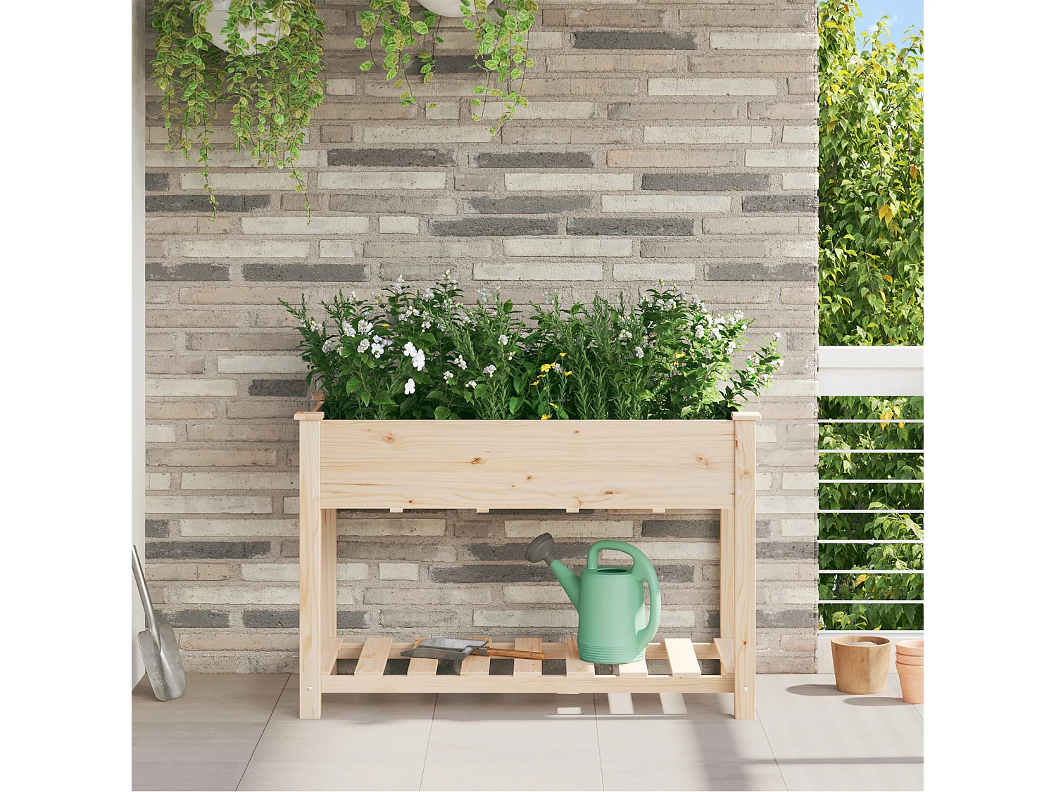 Jardinière avec étagère 115x59x76 cm en bois massif de sapin