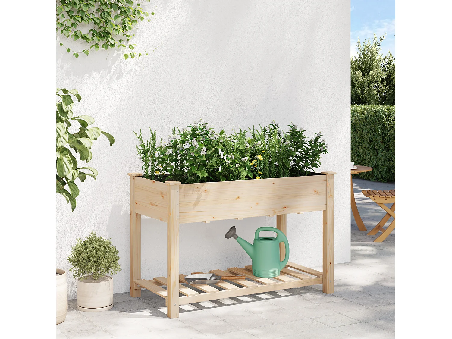 Jardinière avec étagère 115x59x76 cm en bois massif de sapin