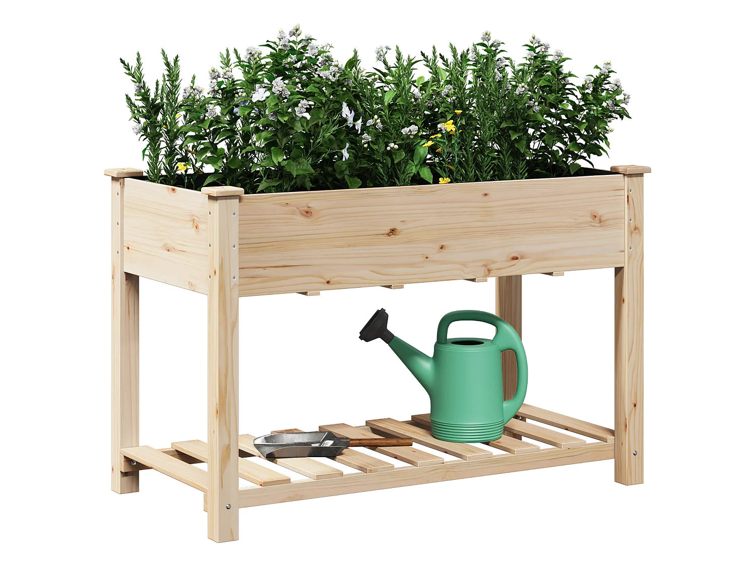 Jardinera con estante 115x59x76 cm en madera maciza de abeto